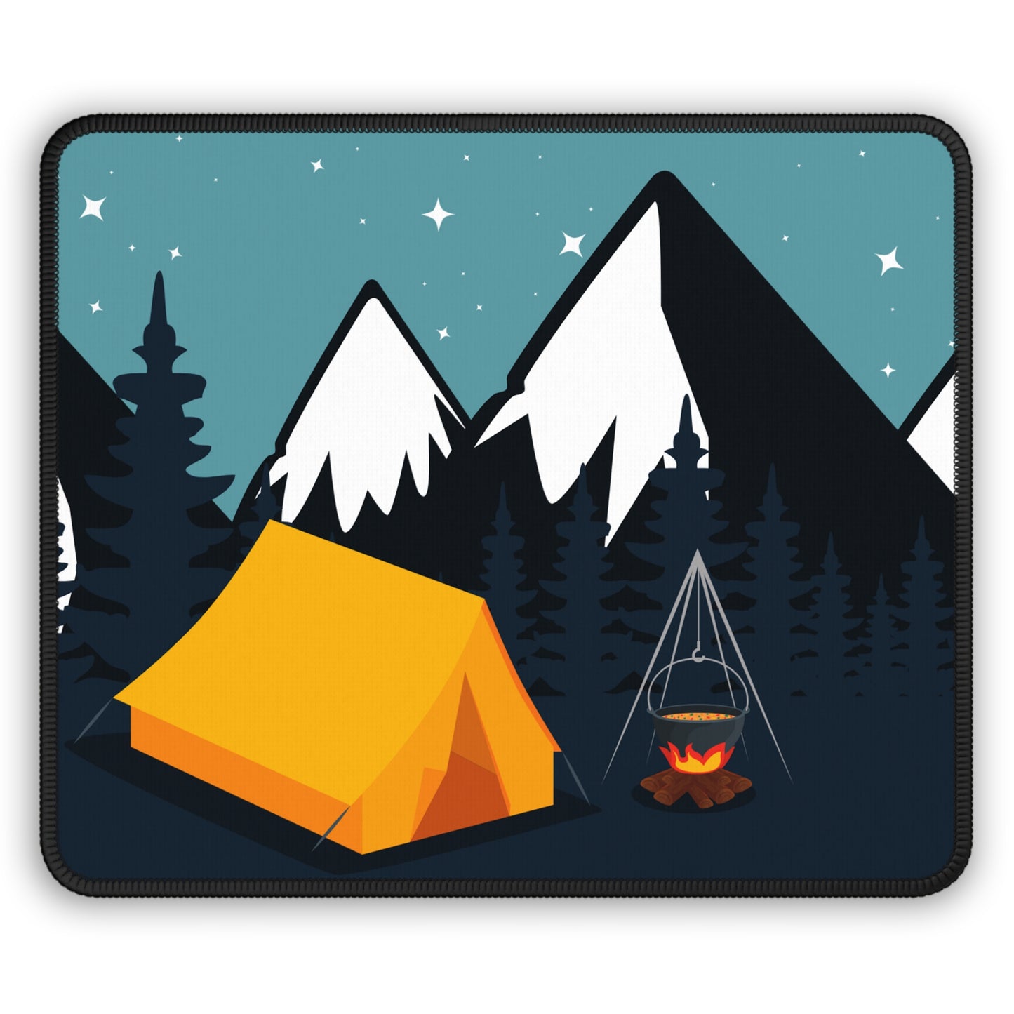 Starry Night Camp Mouse Pad – Minimal Mountain Scene for Outdoor Fans