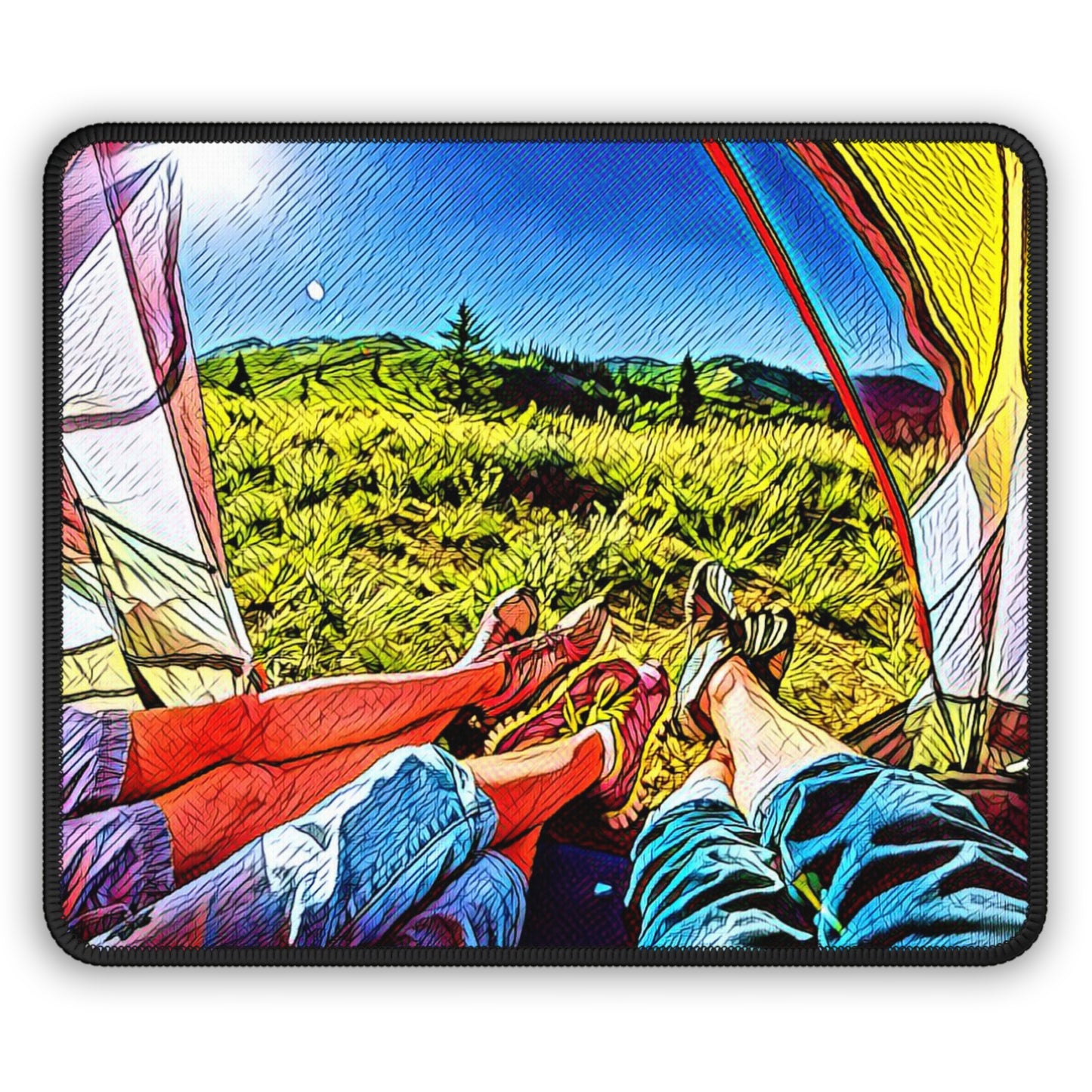 Tent View Mouse Pad – Summer Camping Relaxation Scene