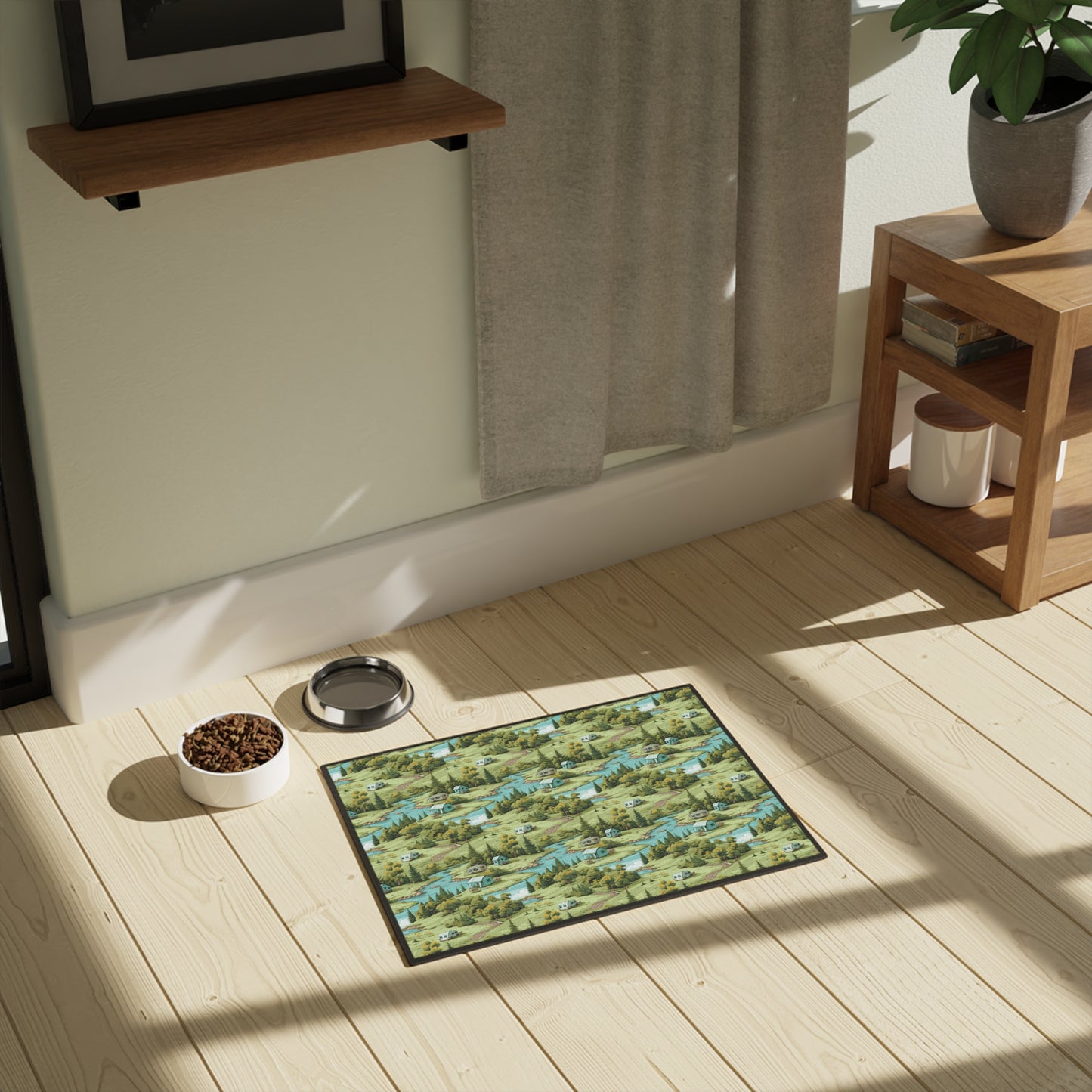 Camping-Themed Pet Feeding Mat – Non-Slip 18x24" Dog & Cat Placemat
