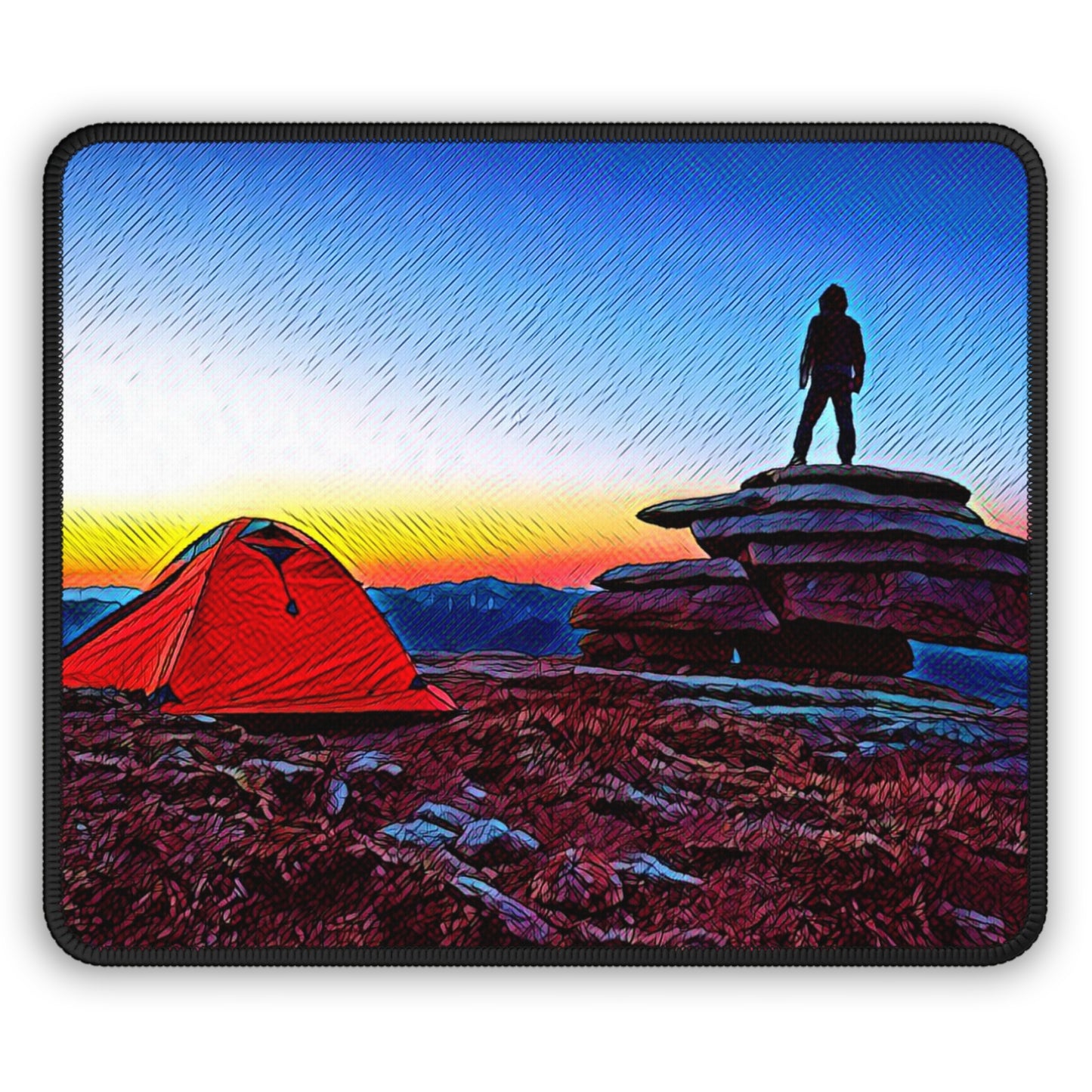 Summit Moment Mouse Pad – Sunset Tent & Mountain View for Hikers