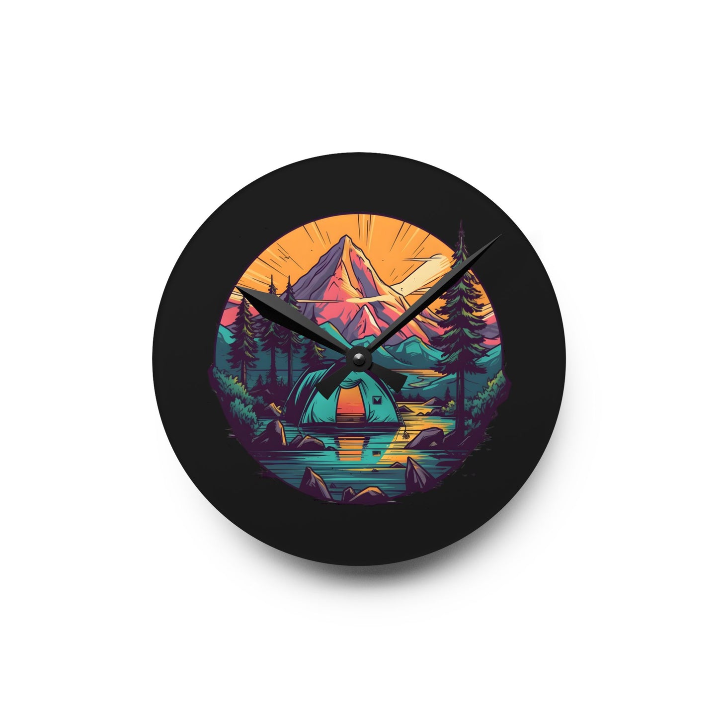 Sunrise Mountain Wall Clock – Vibrant Nature Art for Outdoor Lovers