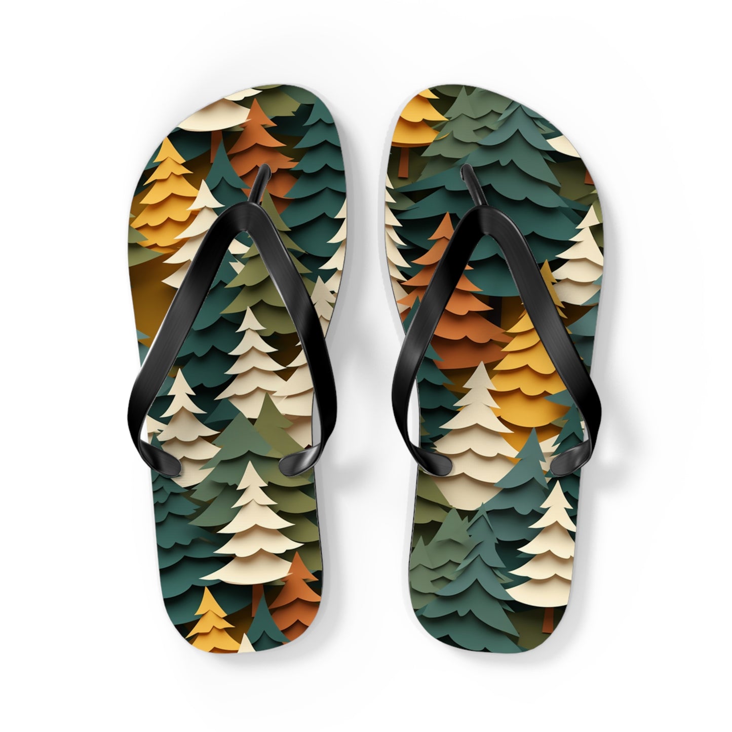 Fall Forest Flip Flops – Paper-Cut Tree Print Summer Sandals