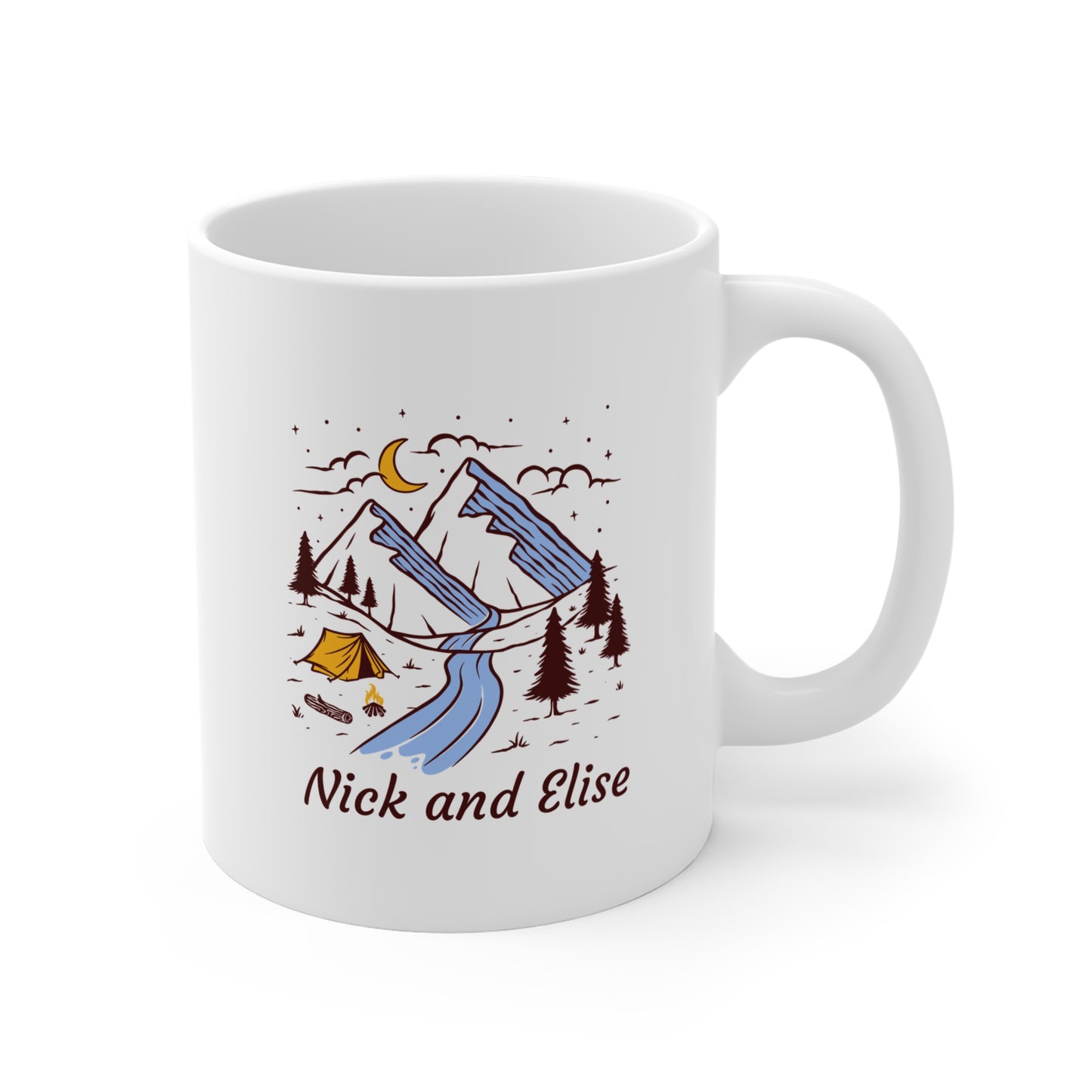 Couples Camping Mug – Mountain & Tent Design