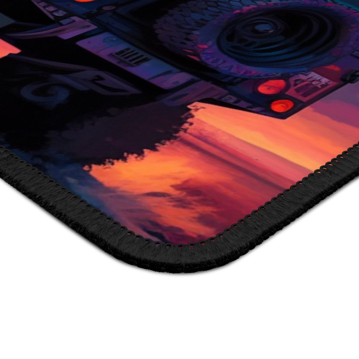 Off-Road Sunset Mouse Pad – Adventure SUV on Desert Drive