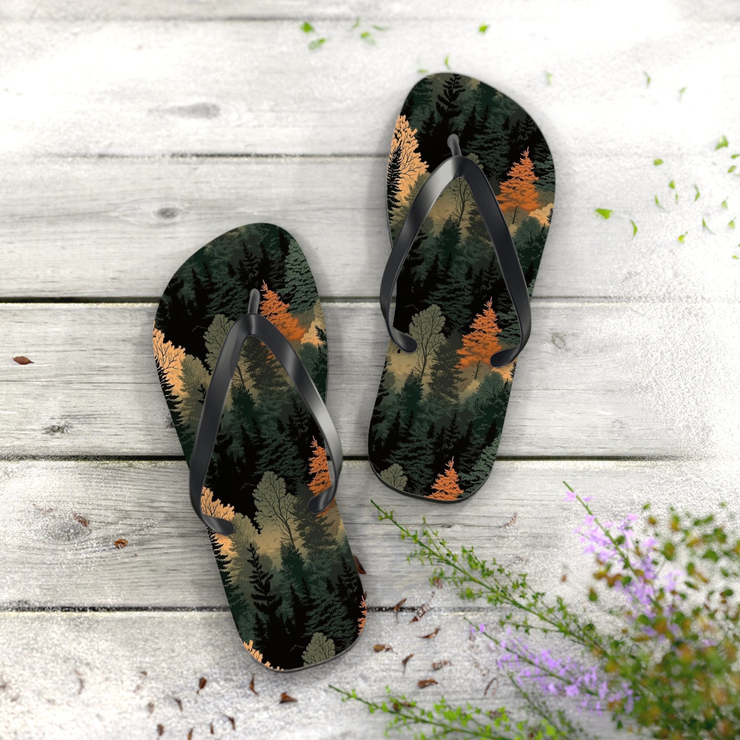 Forest Flip Flops – Comfortable Summer Sandals with Autumn Tree Design