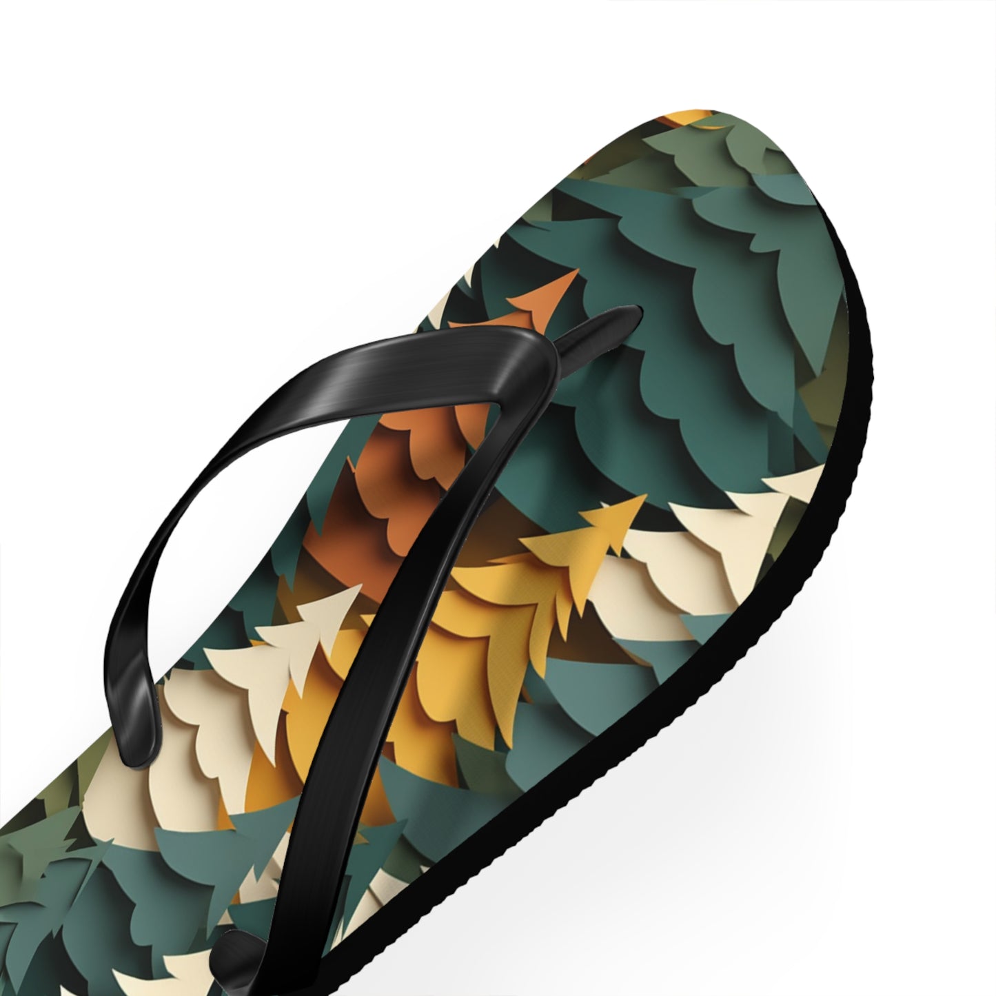 Fall Forest Flip Flops – Paper-Cut Tree Print Summer Sandals