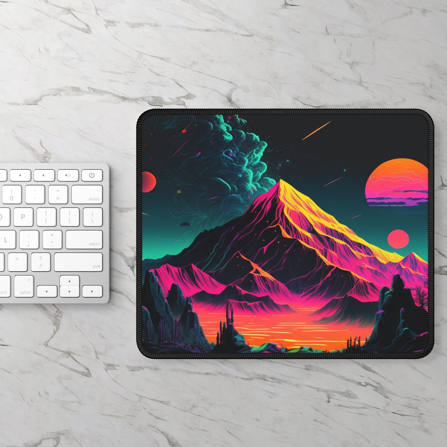 Neon Mountain Mouse Pad – Futuristic Landscape for Nature & Sci-Fi Fans