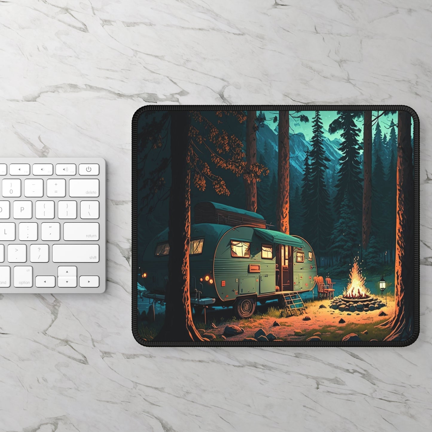 Forest Camper Mouse Pad – Cozy RV Scene for Van Life & Nature Fans