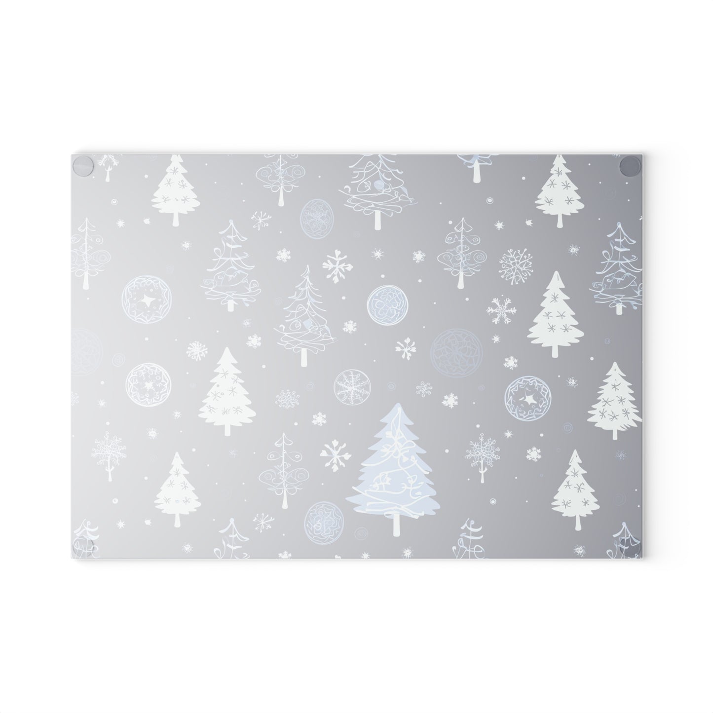 Holiday Glass Cutting Board – Winter Tree & Snowflake Design (2 Sizes)
