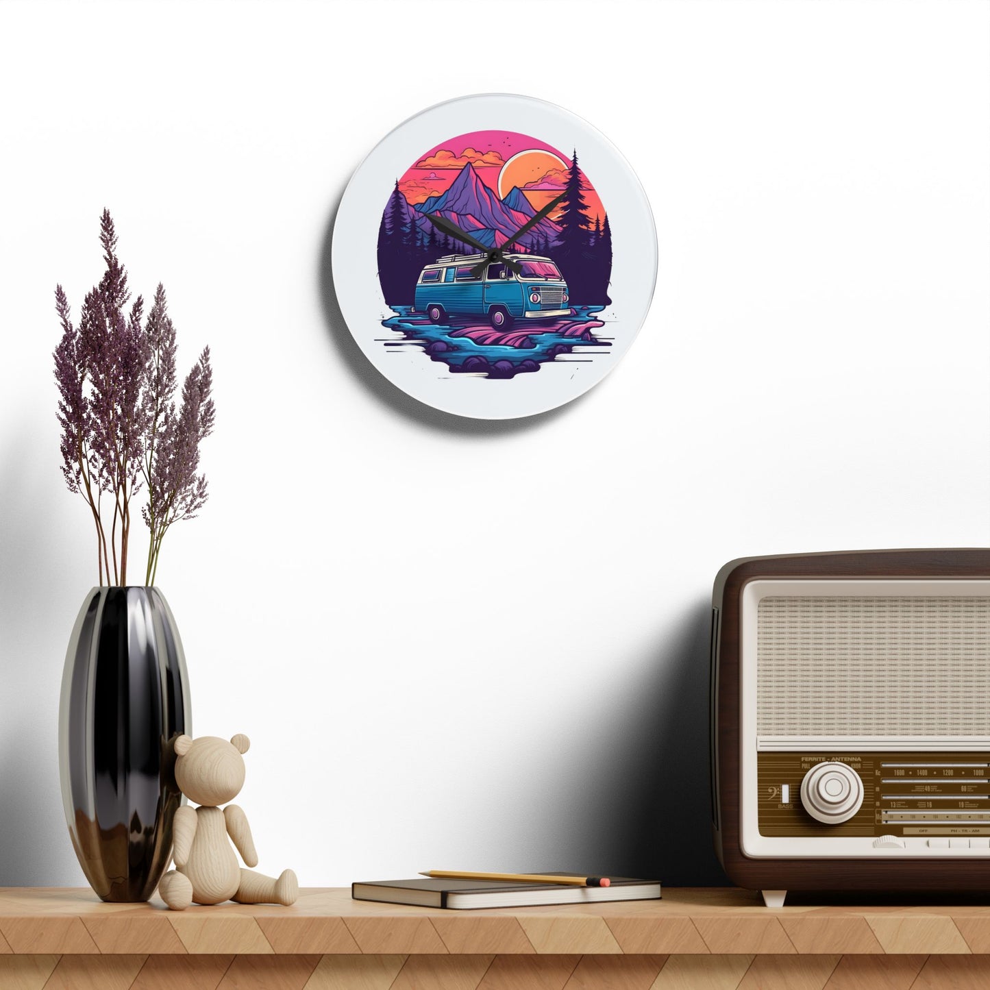 Van Life Adventure Wall Clock – Retro Travel Art for Free Spirits