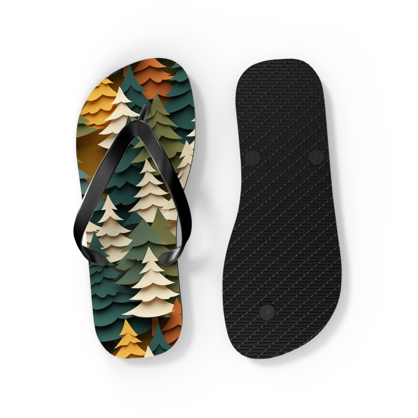 Fall Forest Flip Flops – Paper-Cut Tree Print Summer Sandals