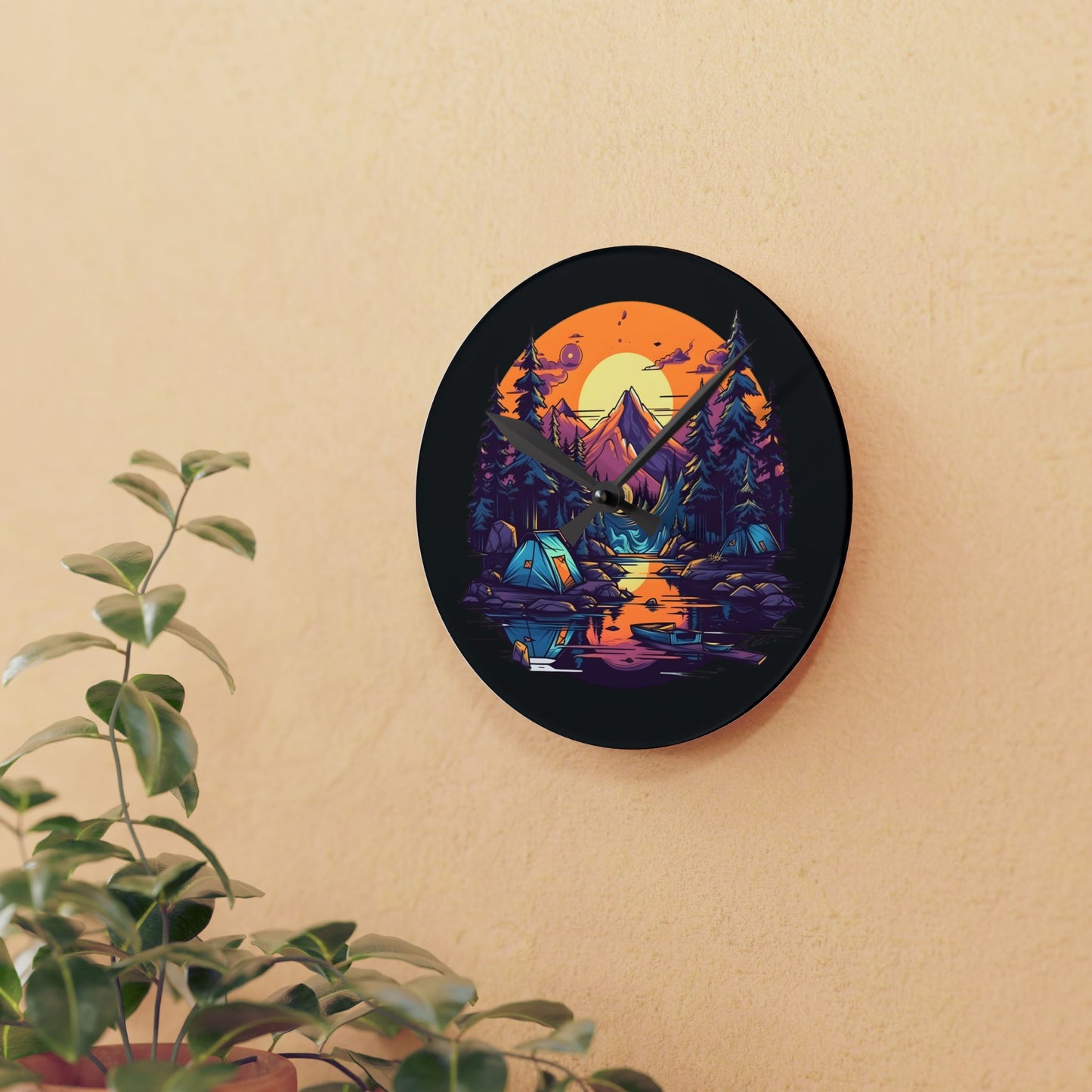 Sunset Summit Wall Clock – Scenic Nature Art for Hikers & Wilderness Lovers