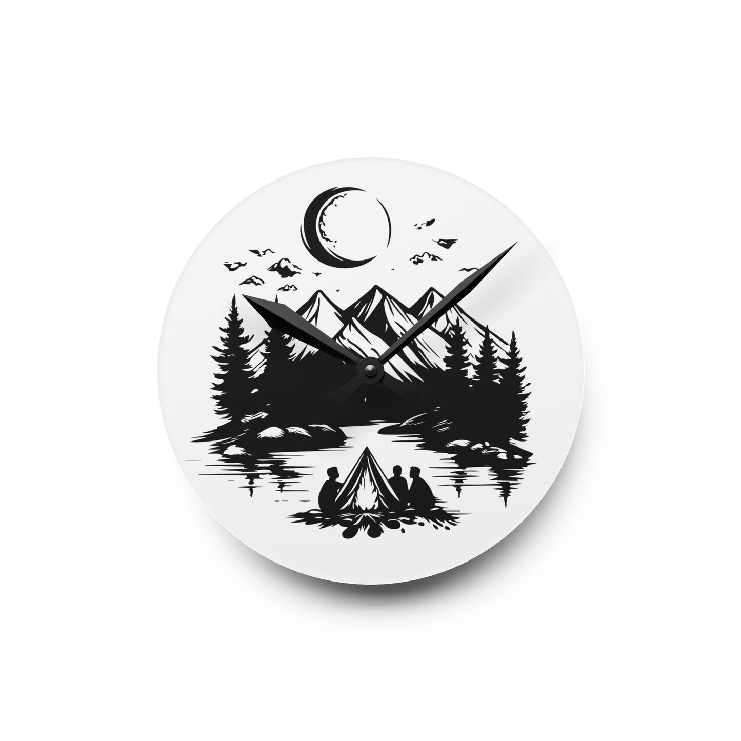 Monochrome Wilderness Wall Clock – Minimal Art for Outdoor Souls