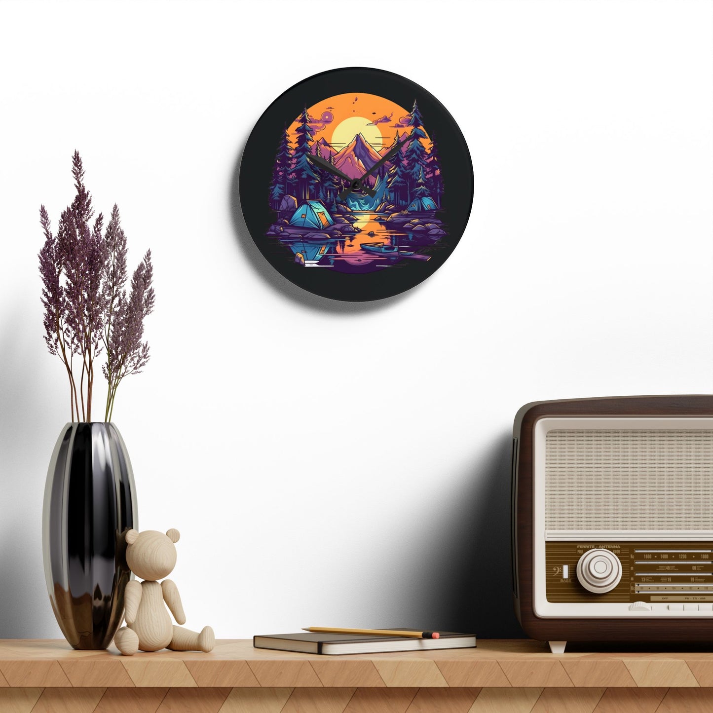 Sunset Summit Wall Clock – Scenic Nature Art for Hikers & Wilderness Lovers