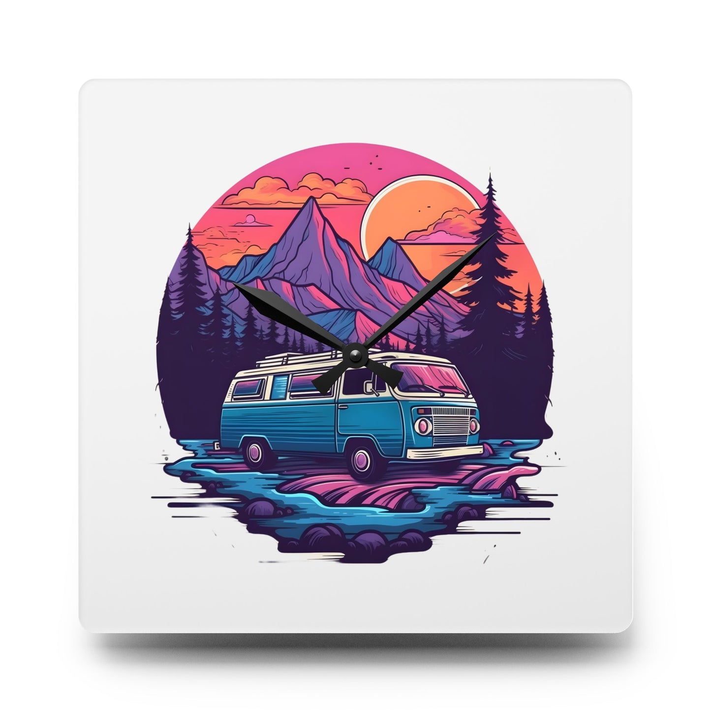 Van Life Adventure Wall Clock – Retro Travel Art for Free Spirits
