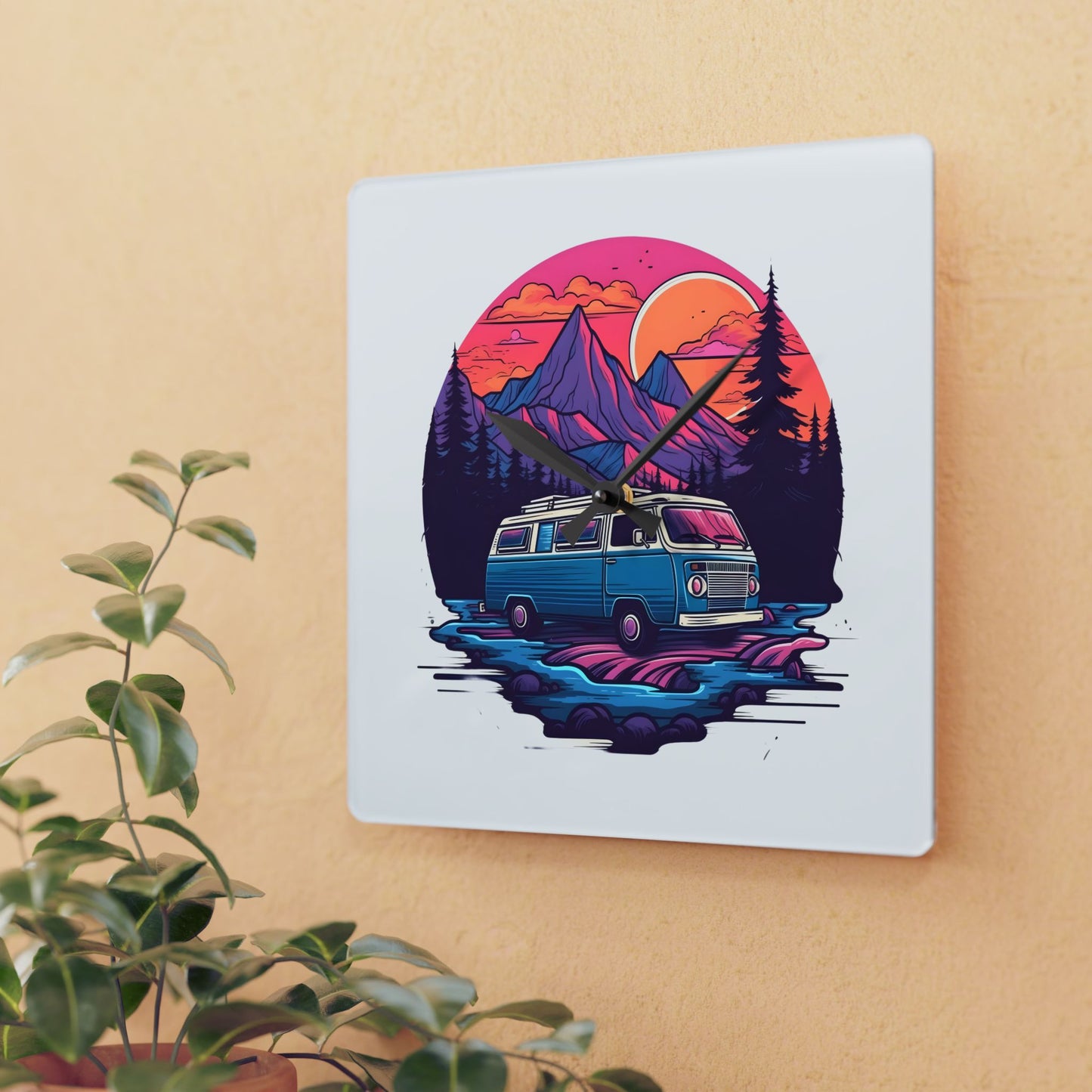 Van Life Adventure Wall Clock – Retro Travel Art for Free Spirits