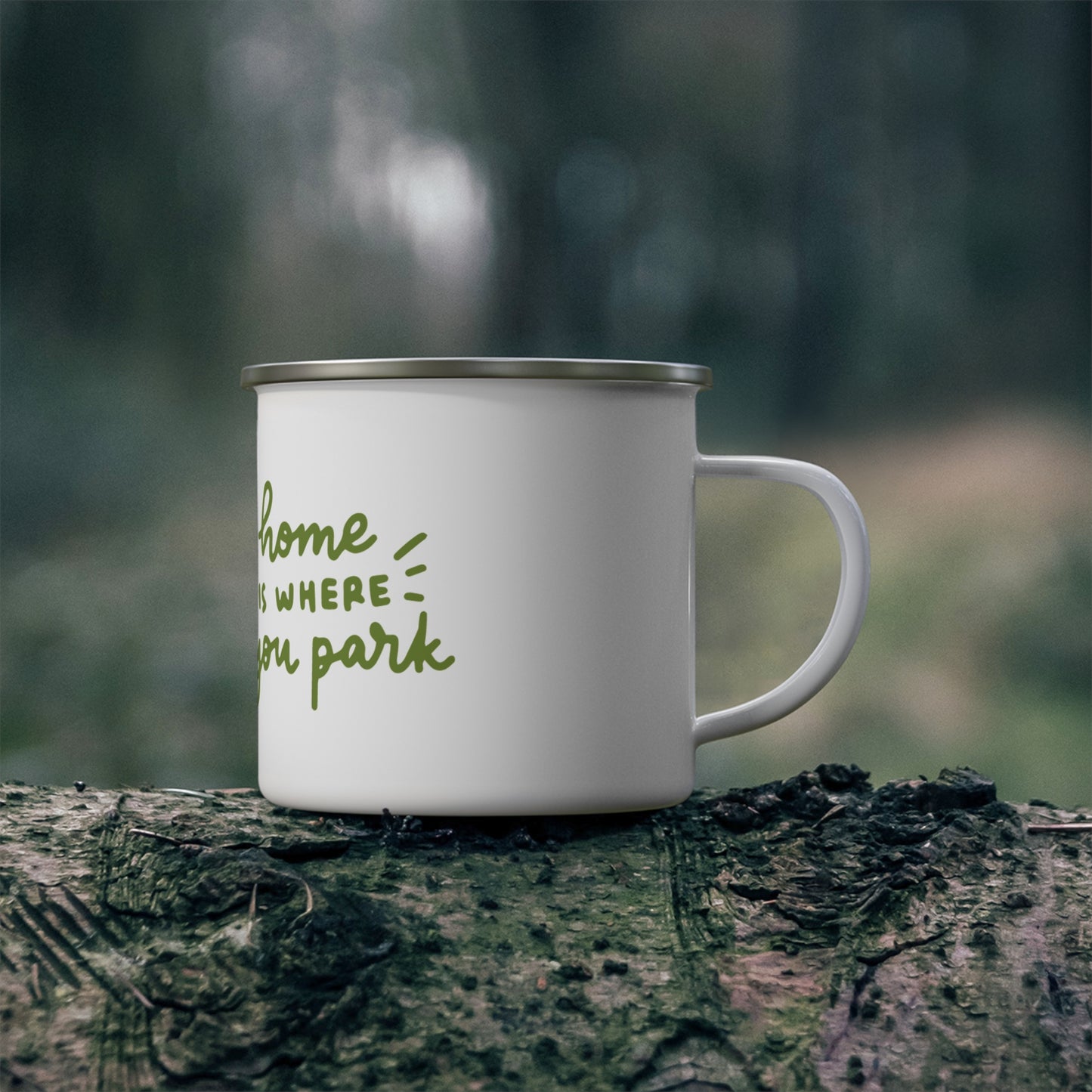 Home Is Where You Park It Enamel Mug – 12oz Stainless Steel Camping Coffee Cup