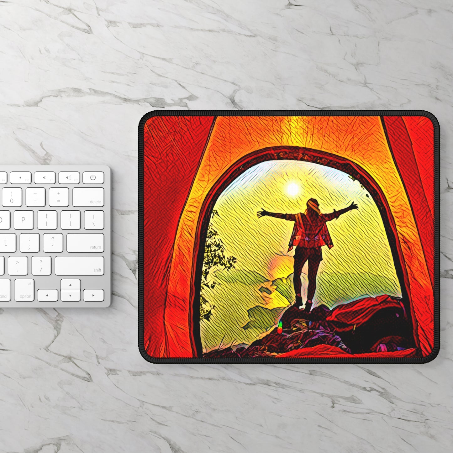 Sunrise Freedom Mouse Pad – Inspiring Tent View for Outdoor Spirits