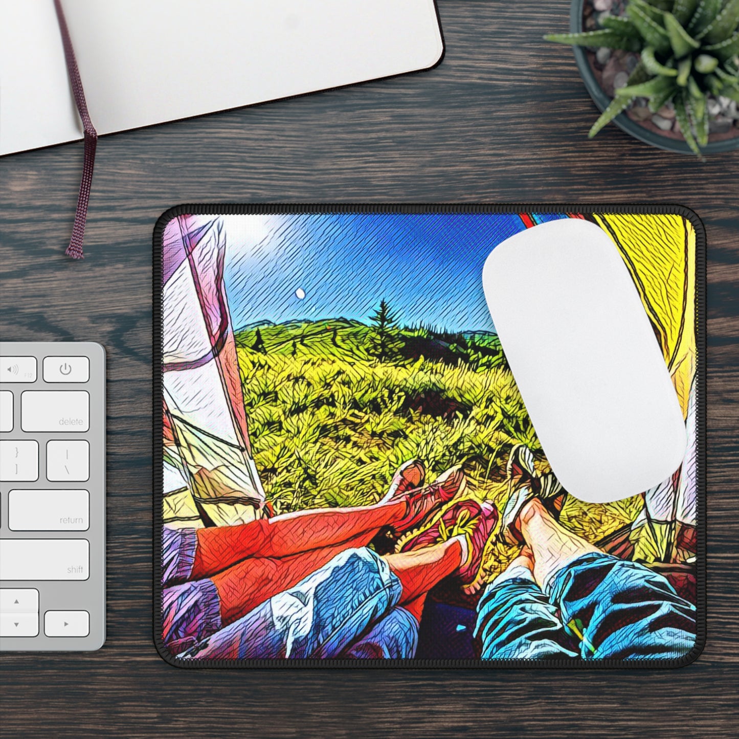 Tent View Mouse Pad – Summer Camping Relaxation Scene