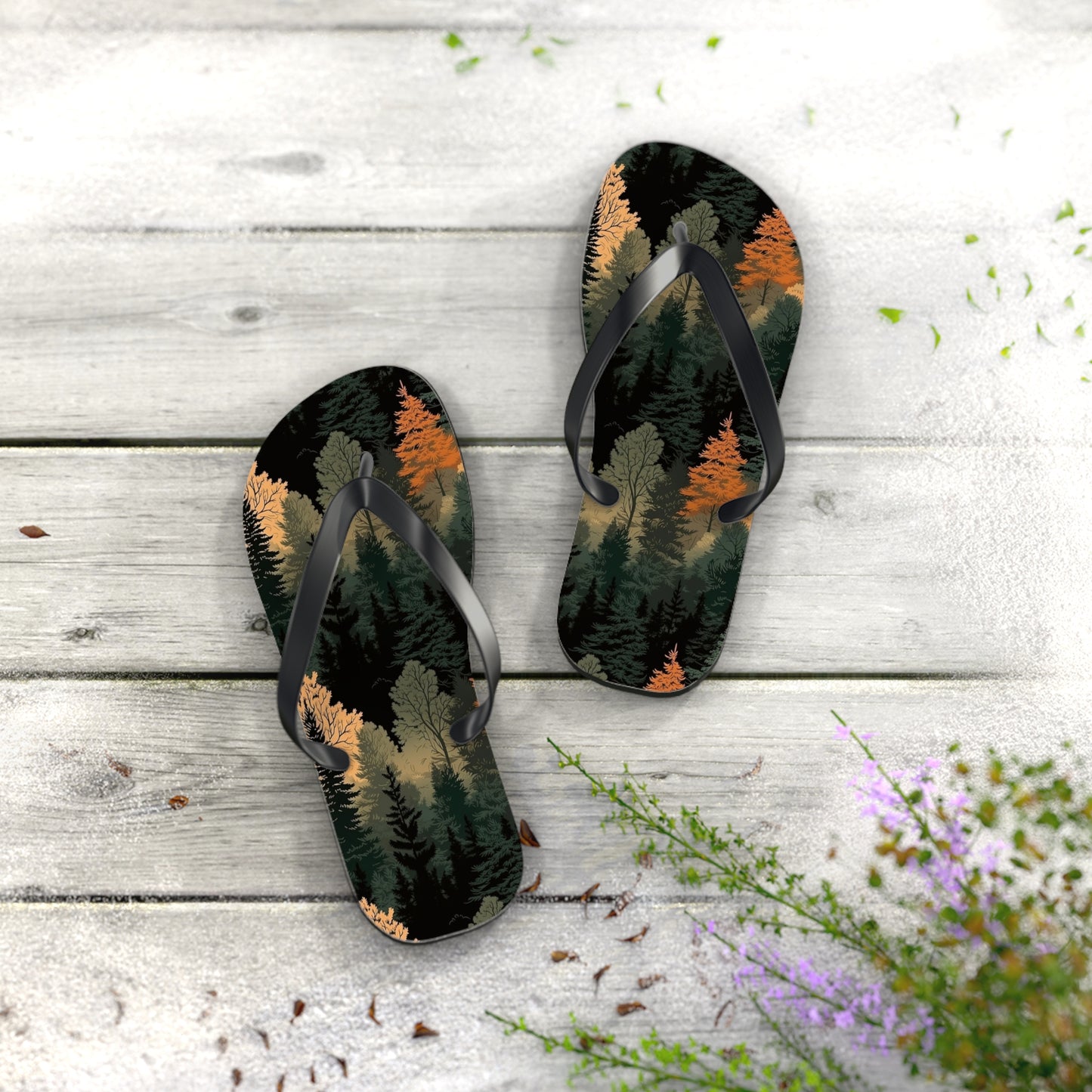 Forest Flip Flops – Comfortable Summer Sandals with Autumn Tree Design
