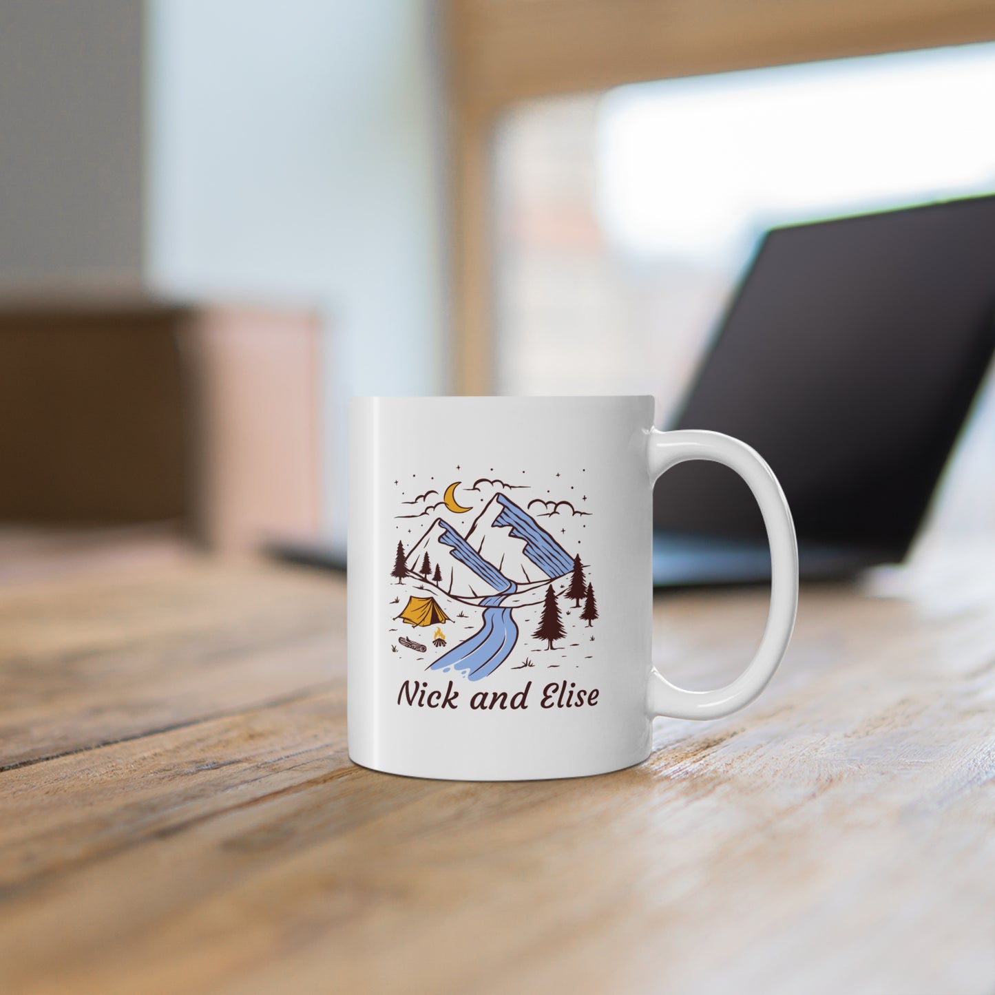 Couples Camping Mug – Mountain & Tent Design