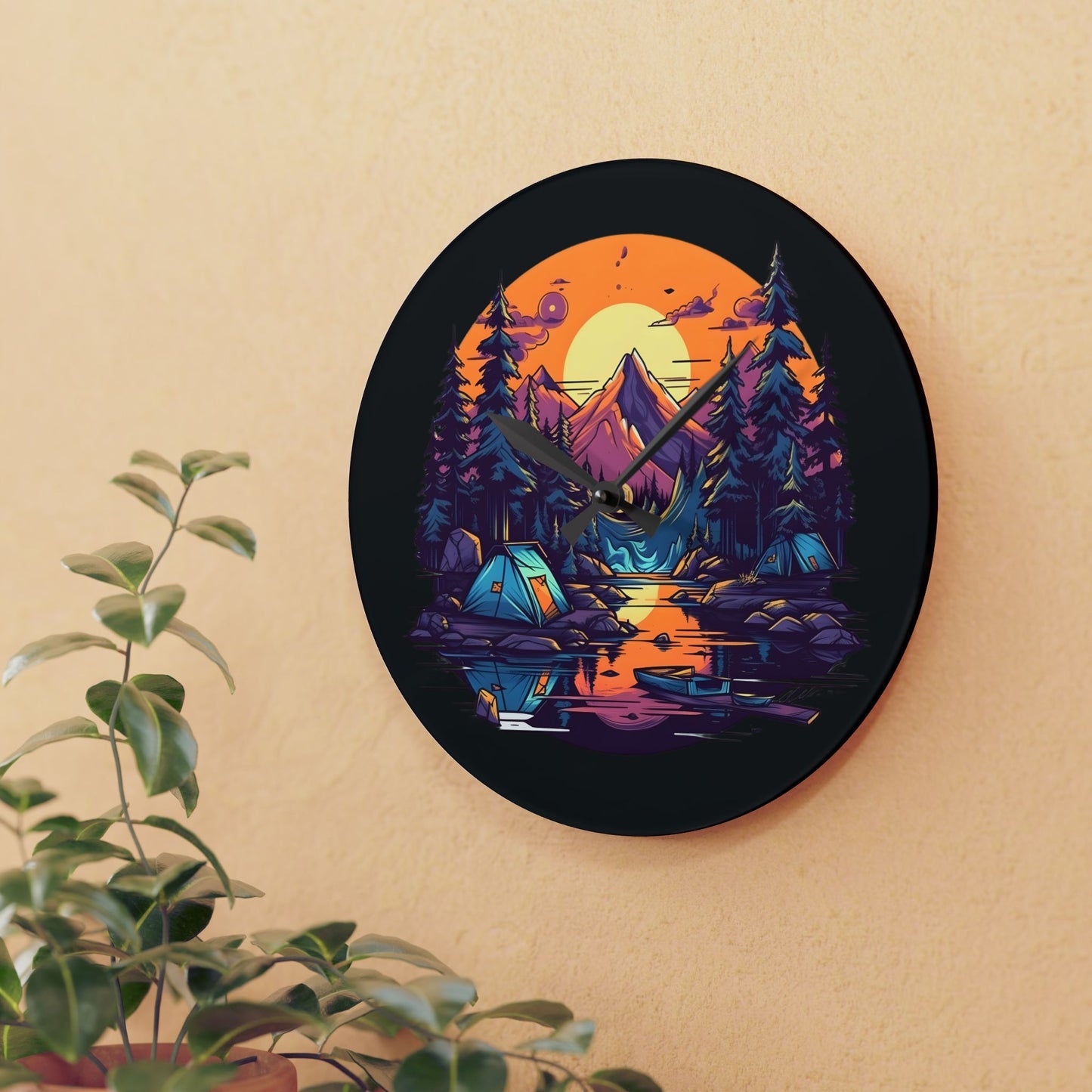 Sunset Summit Wall Clock – Scenic Nature Art for Hikers & Wilderness Lovers