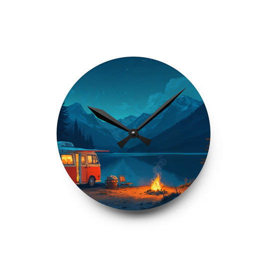 Lakeside Campfire Wall Clock – Serene Van Life Decor for Nature Lovers