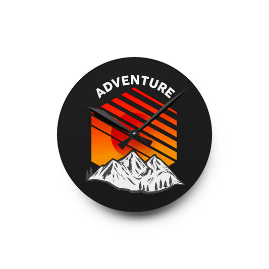 Adventure Sunset Wall Clock – Bold Mountain Art for Outdoor Explorers