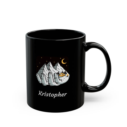 Black Camping Mug – Mountain & Night Sky Design