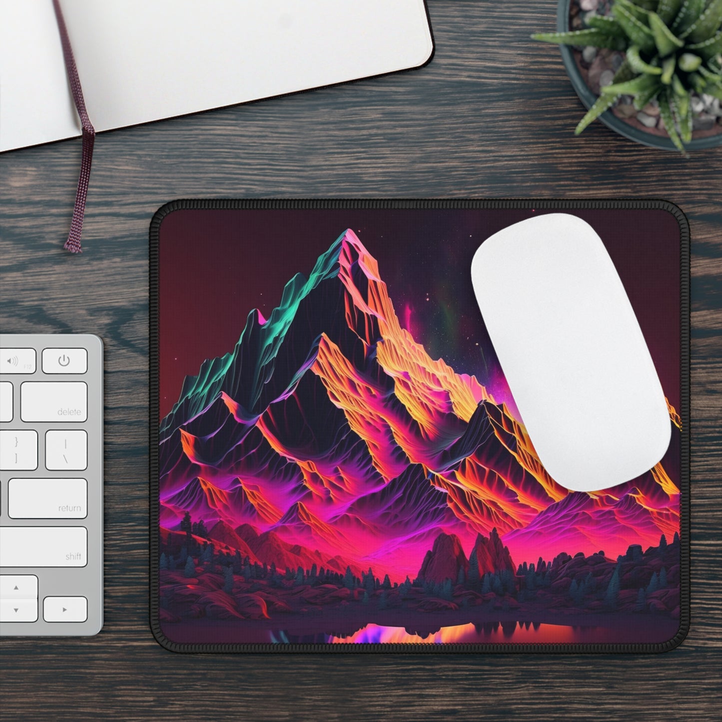 Luminous Peaks Mouse Pad – Neon Mountain Landscape for Gamers & Creators