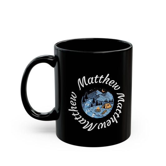 Black Camping Mug – Mountain & Tent Night Scene