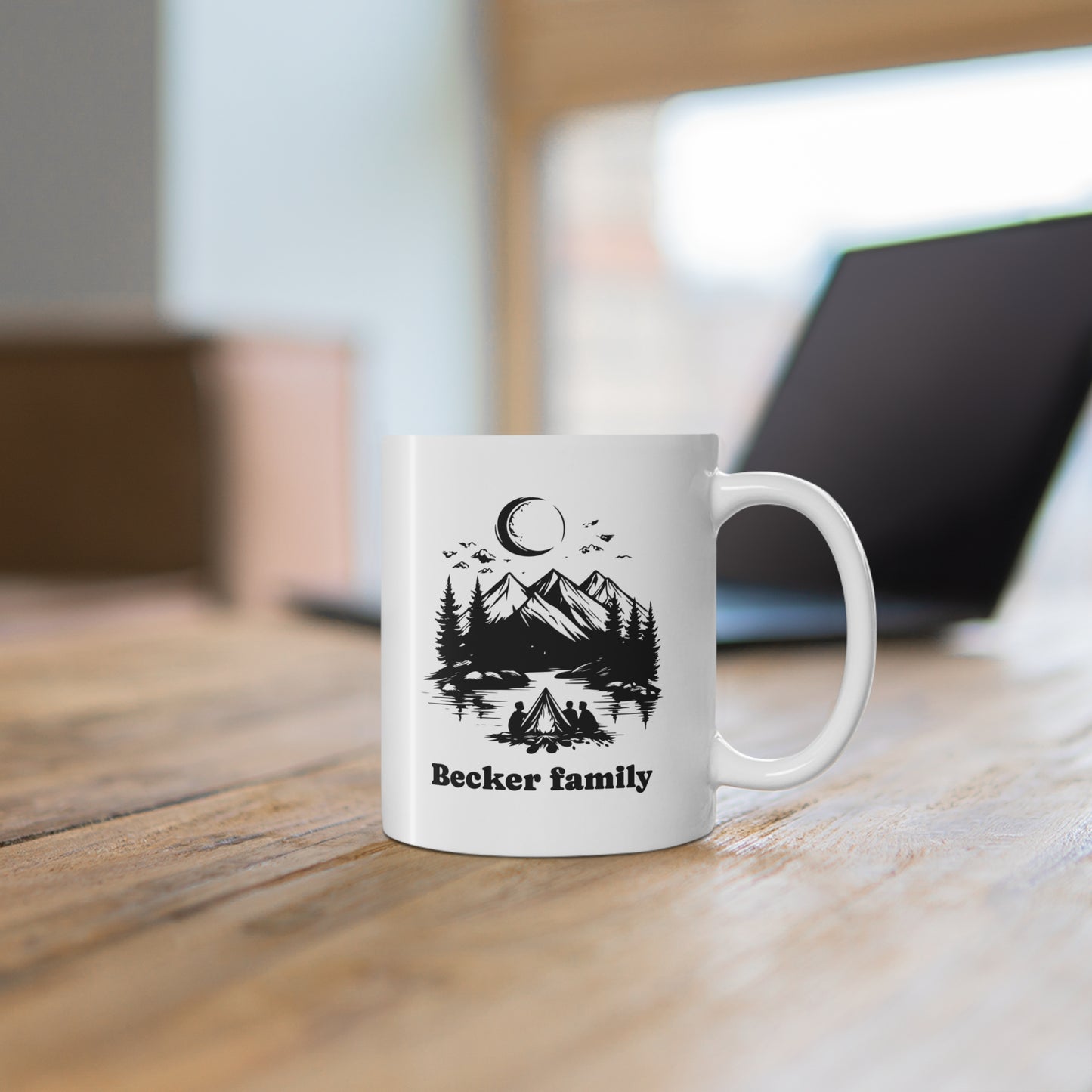 Family Camping Mug – Mountain & Campfire Design