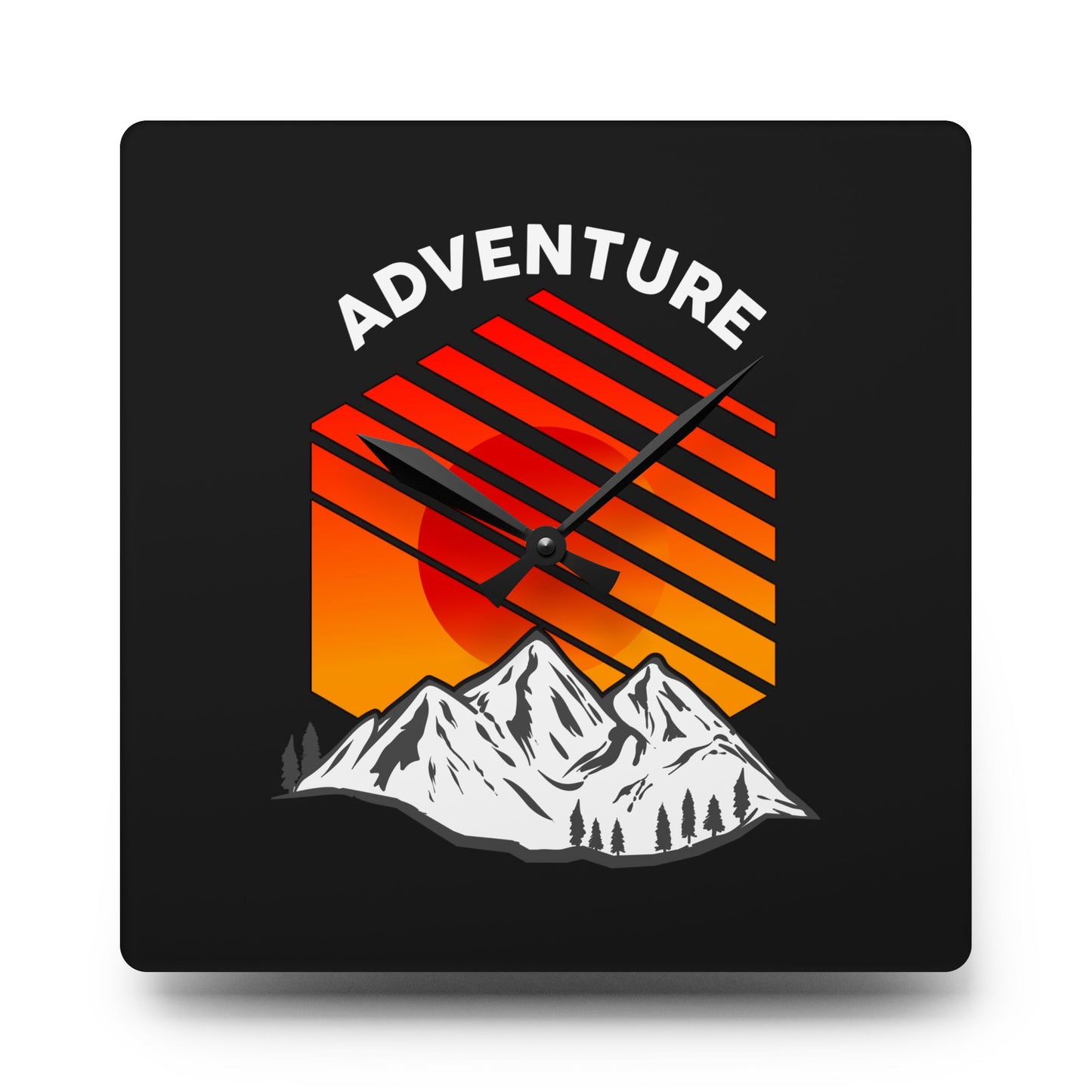 Adventure Sunset Wall Clock – Bold Mountain Art for Outdoor Explorers