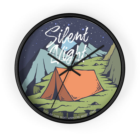 Silent night tent camping wall clock with wooden frame