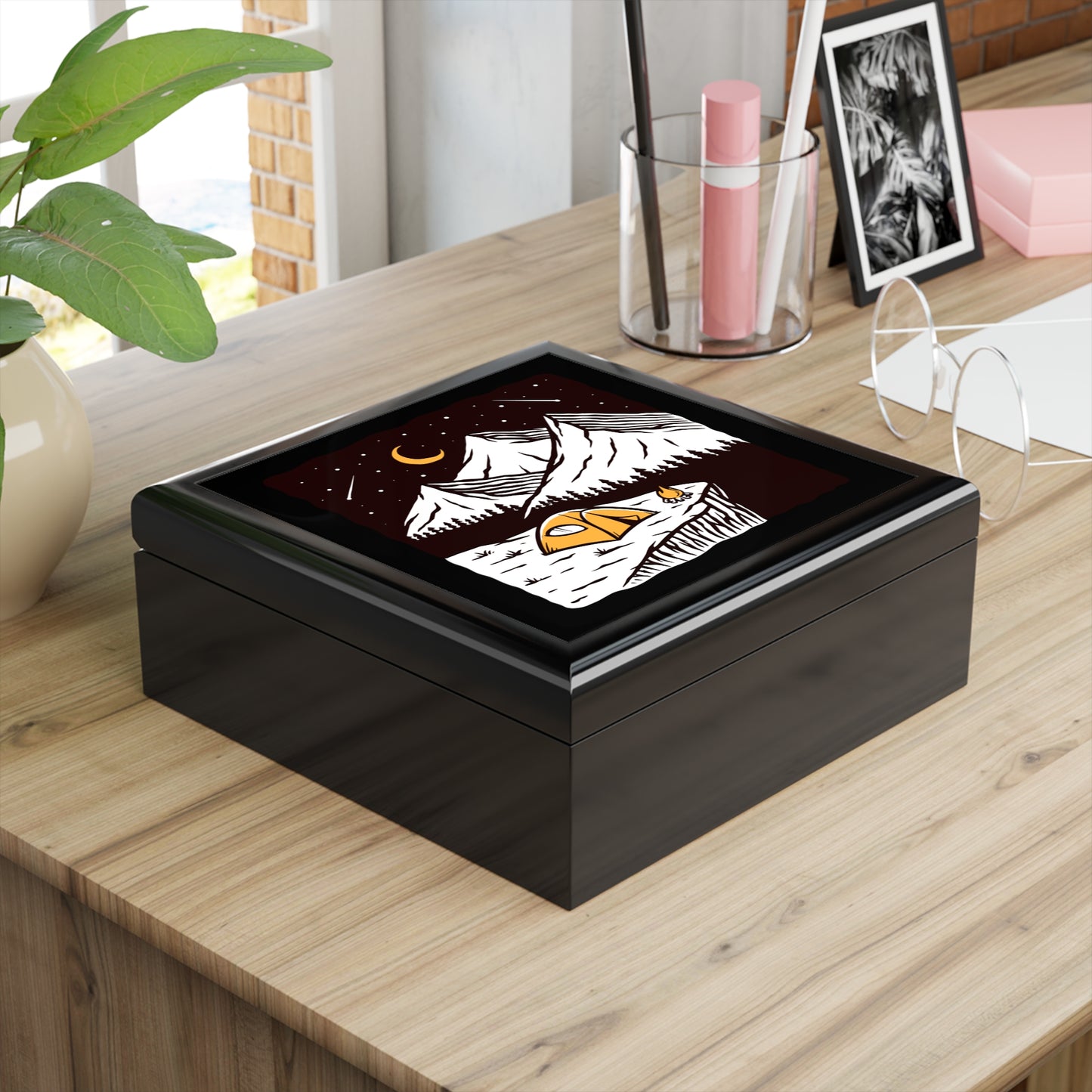 Mountain Night Jewelry Box – Scenic Camping Keepsake with Tent & Moon