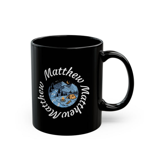 Black Camping Mug – Mountain & Tent Night Scene