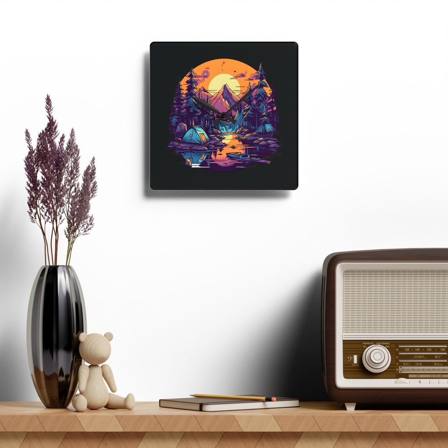 Sunset Summit Wall Clock – Scenic Nature Art for Hikers & Wilderness Lovers