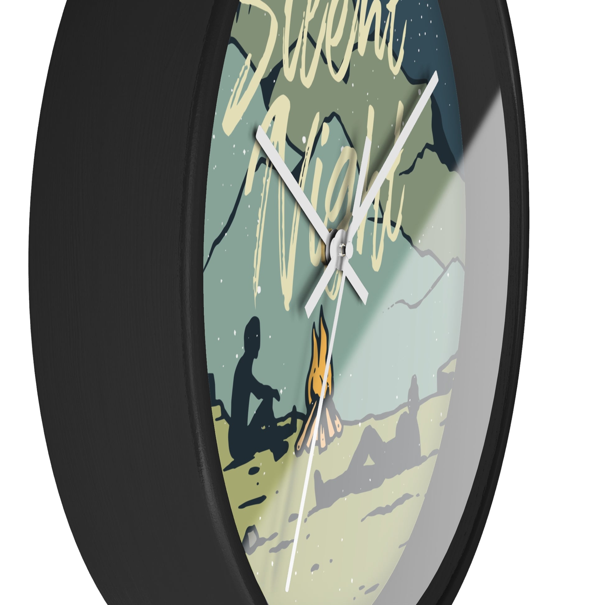 Camping wall clock hands close-up