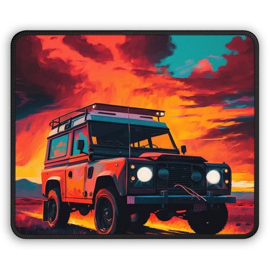 Desert Blaze Mouse Pad – Red Off-Road SUV in Sunset Storm