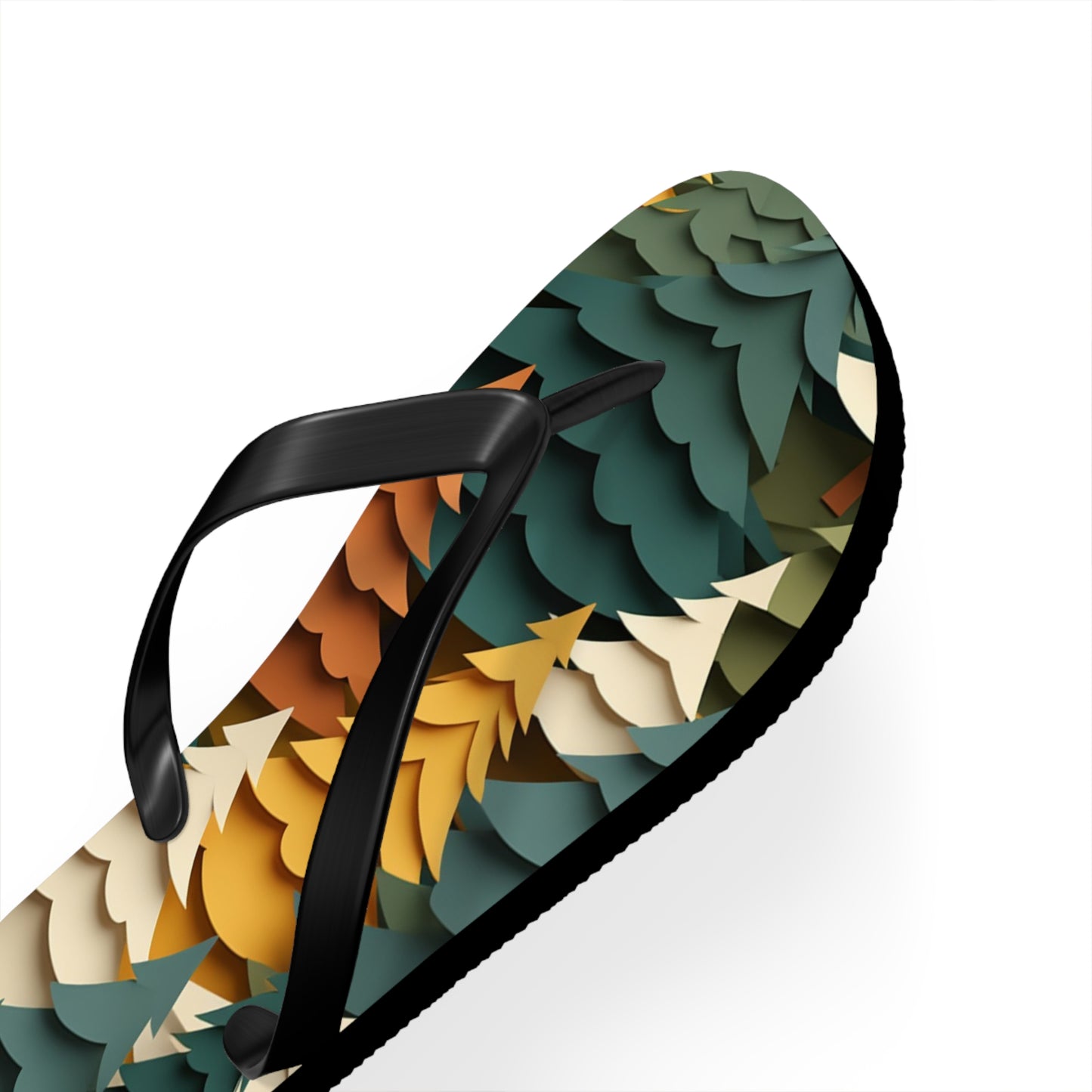 Fall Forest Flip Flops – Paper-Cut Tree Print Summer Sandals