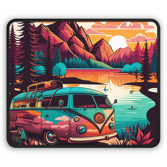 Retro Camper Mouse Pad – Lakefront Sunset Adventure Scene