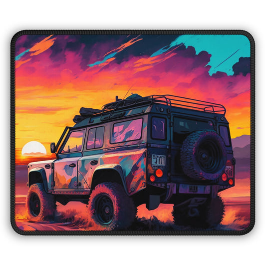 Off-Road Sunset Mouse Pad – Adventure SUV on Desert Drive