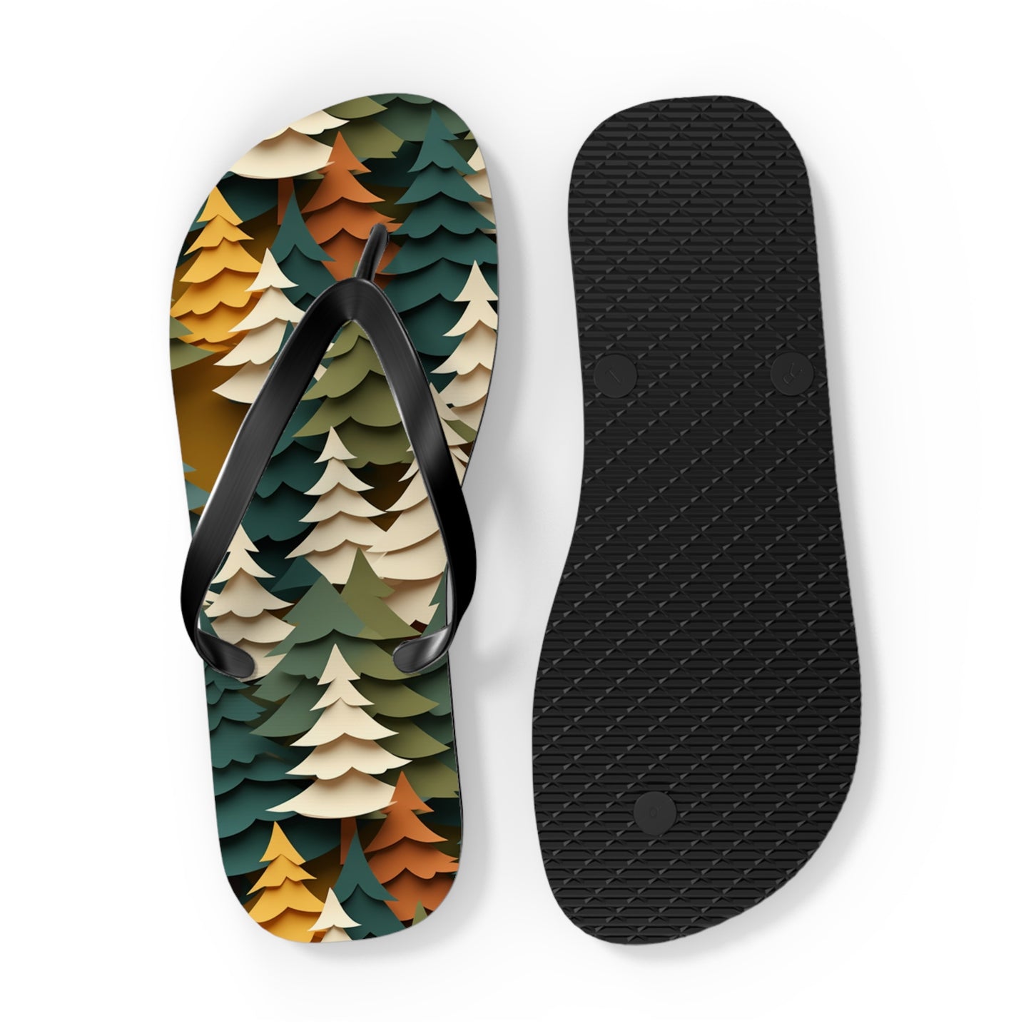 Fall Forest Flip Flops – Paper-Cut Tree Print Summer Sandals