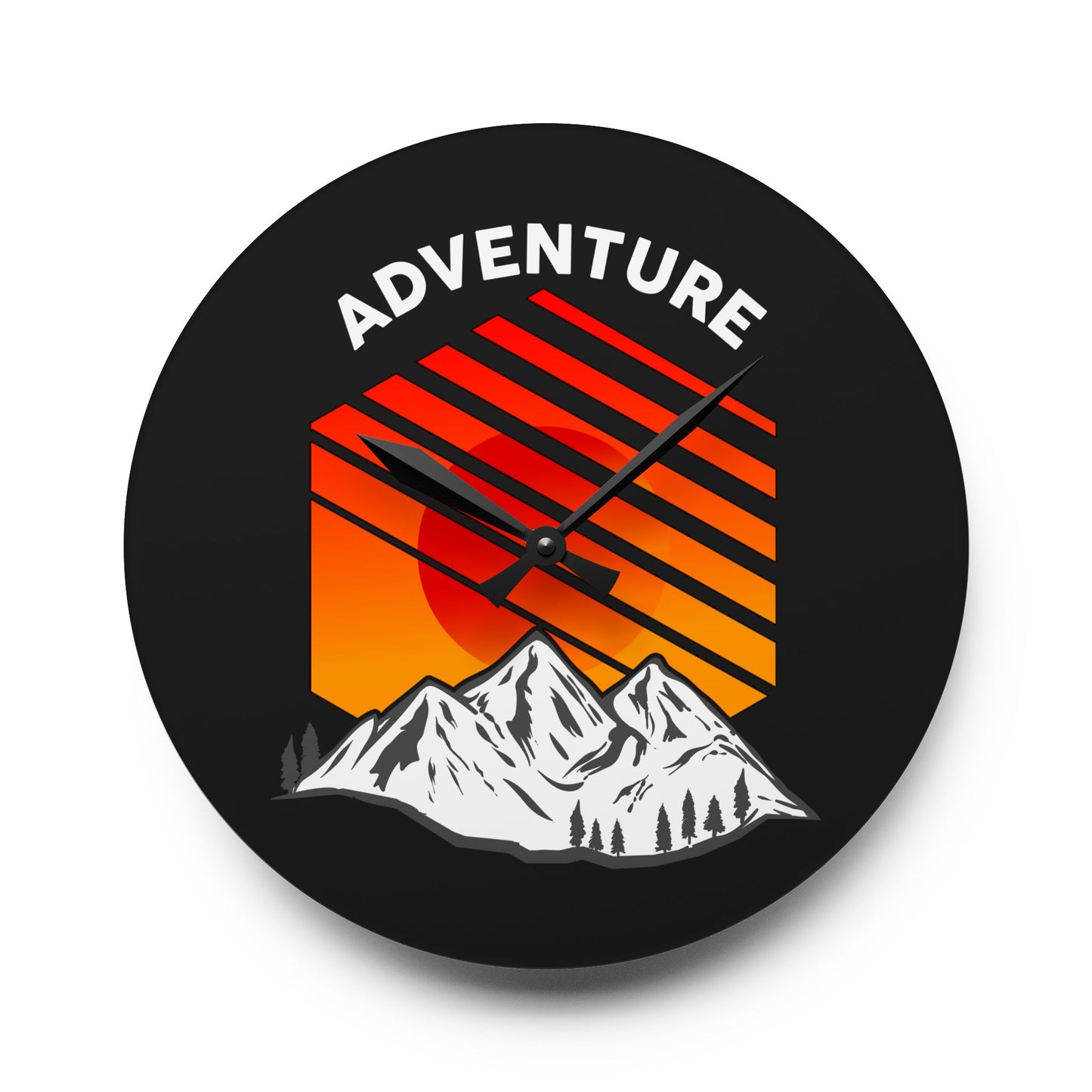 Adventure Sunset Wall Clock – Bold Mountain Art for Outdoor Explorers