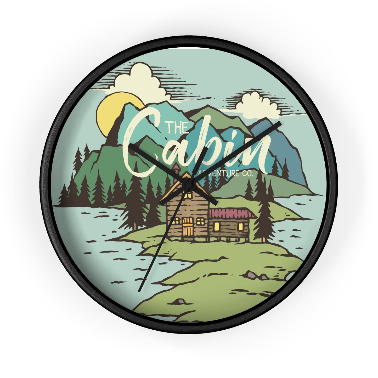 Rustic Cabin Adventure Wall Clock – Mountain Cabin Decor for Nature Lovers