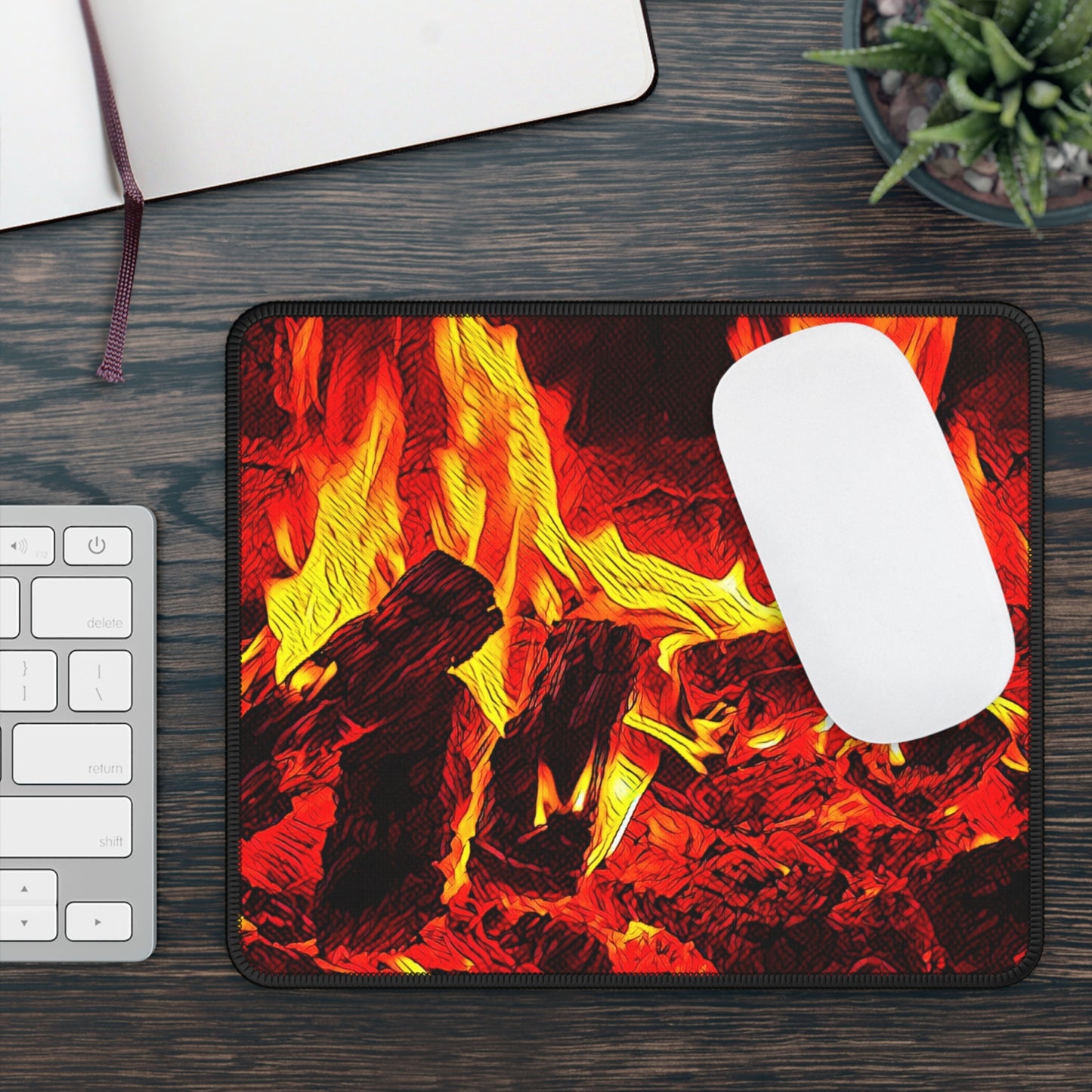 Campfire Flames Mouse Pad – Glowing Firewood Design