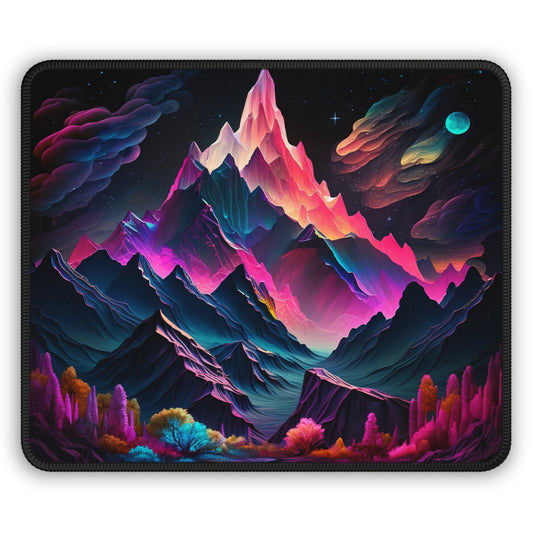Fantasy Mountain Mouse Pad – Neon Galaxy Night Landscape