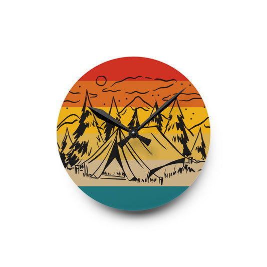 Vintage Forest Wall Clock – Retro Nature Art for Outdoor Enthusiasts