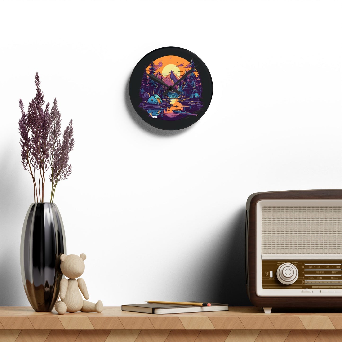 Sunset Summit Wall Clock – Scenic Nature Art for Hikers & Wilderness Lovers