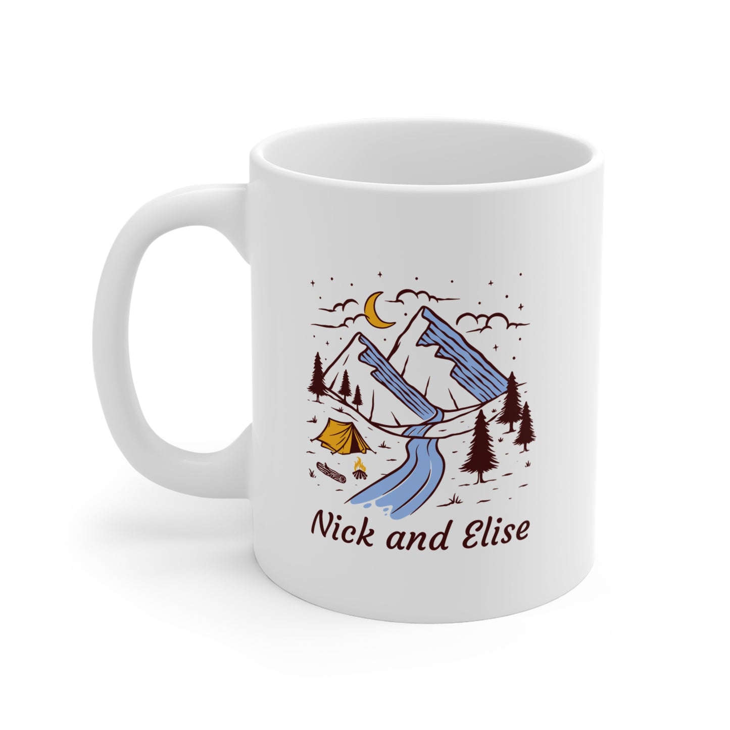Couples Camping Mug – Mountain & Tent Design
